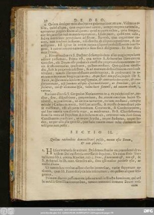 Sectio II. Quibus rationibus demonstrari possit, unum esse Deum, & non plures.
