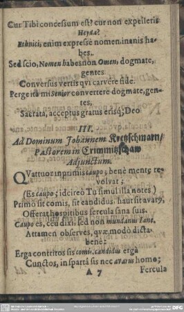 III. Ad Dominum Johannem Kretzschmarn