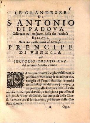 Le grandezze di S. Antonio de Padova