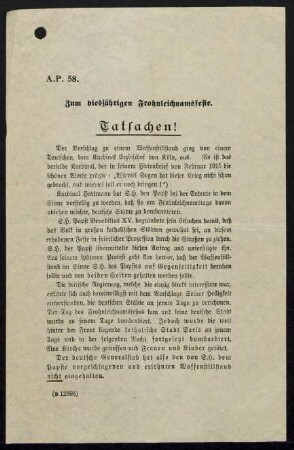 Zum diesjährigen Fronleichnamsfeste : Tatsachen!