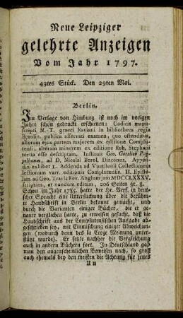43tes Stück. Den 29ten Mai.