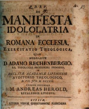 De manifesta idololatria in Romana ecclesia exercitatio theologica