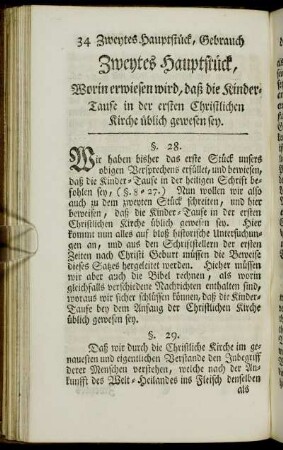Zweytes Hauptstück. Worin erwiesen wird, daß die Kinder-Taufe in der ersten Christlichen Kirche üblich gewesen sey.