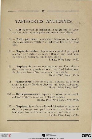 Tapisseries anciennes (Nr. 127-141)