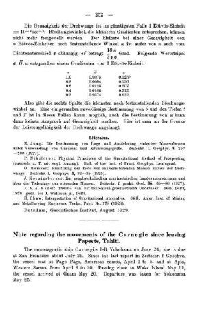 Note regarding the movements of the Carnegie since leaving Papeete, Tahiti