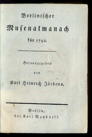 Berlinischer Musenalmanach für 1792.