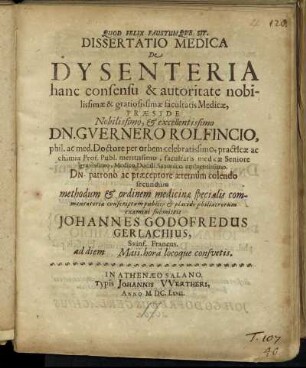 Dissertatio Medica De Dysenteria