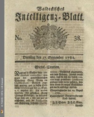 No. 38, Dienstag den 17. September 1782