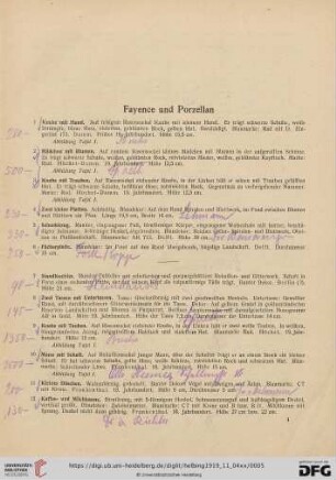 Fayence und Porzellan (Nr. 1-54)
