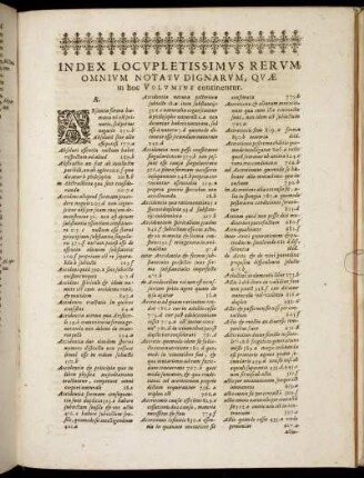 Index Locupletissimus Rerum Omnium Notatu Dignarum, Quæ in hoc Volumine continentur.