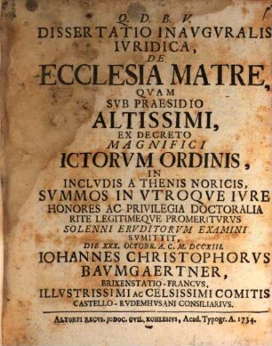 Dissertatio Inavgvralis Ivridica, De Ecclesia Matre
