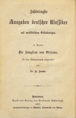 Die Jungfrau von Orleans : eine romantische Tragödie