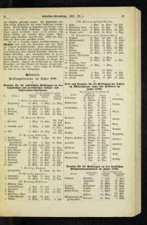Prüfungstermine im Jahre 1896