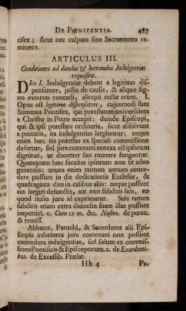 478-493, Articulus III. Conditiones ad dandas & lucrandas Indulgentias requisitae.