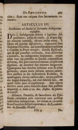478-493, Articulus III. Conditiones ad dandas & lucrandas Indulgentias requisitae.