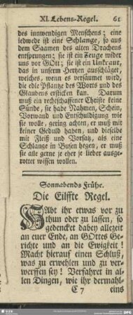 Sonnabends Frühe. Die Eilffte Regel