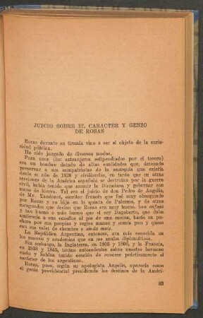 Juicio sobre el carácter y genio de Rosas