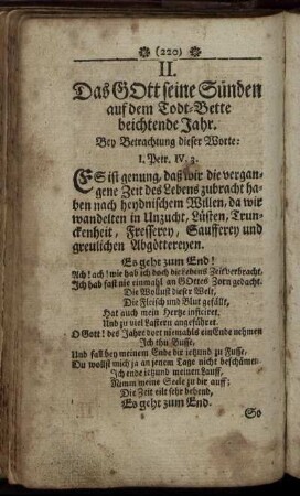 II. Das Gott seine Sünden auf dem Todt-Bette beichtende Jahr.