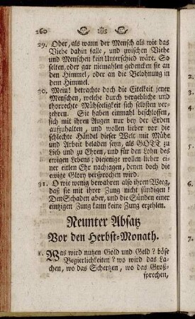 Neunter Absatz Vor den Herbst-Monath. - Zwölffter Absatz Vor den Christmonath.