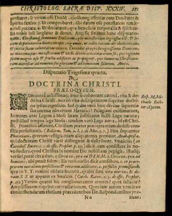 Disputatio Trigesima quarta, De Doctrina Christi.