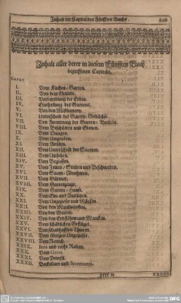 Inhalt aller derer in diesem Fünfften Buch begriffenen Capiteln.