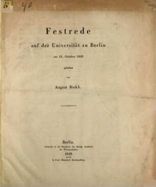 Festrede auf der Universität zu Berlin am 15. Octob. 1849