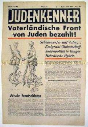 Völkisch-antisemitische Wochenzeitung "Der Judenkenner" mit Polemik gegen Judentum und Freimaurer