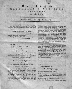 Beylage, Buchhändler Anzeigen enthaltend. 24. Stück.