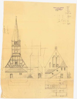 Kirche, Demnitz/Mark Umbau: Westansicht und Ostansicht des Umbaus
