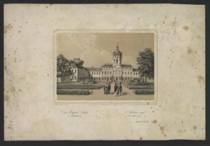 Ansicht von Schloss Charlottenburg in Berlin, Lithographie, um 1840 : Das Königliche Schloss in Charlottenburg = ¬Le¬ Chateau royal à Charlottenbourg / N. d. Natur u. a. Stein gez. v. Lütke. Druck unter Leitung v. J. Storch Berlin : E. H. Schröder ; Berlin : Winckelmann & Söhne , [um 1840]. - 1 Kunstbl. : Lithographie ; 22 x 15 cm