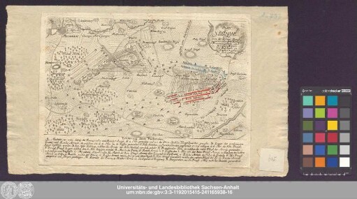 Plan der Bataille welche de[n] 5. Nov. 1757 von der Königl. Preuss. und Combinirte[n] Königl. Französischen und Reichs-Armée bey Rosbach in Sachsen geliefert worden