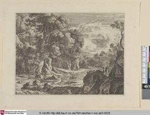 [Landschaft mit Fluss und zwei Wanderern]