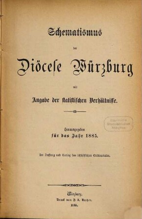 Schematismus der Diözese Würzburg. 1885