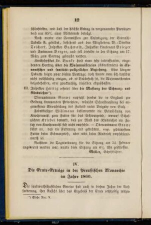 IV. Die Ernte-Erträge in der Preußischen Monarchie im Jahre 1860.