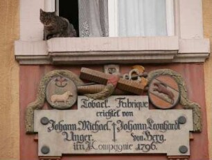 Hauszeichen im Zentrum mit Katze