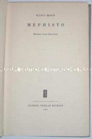 Deutsche Erstausgabe des Mephisto von Klaus Mann