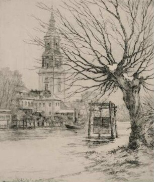 "Potsdam, Alte Fahrt mit Heiliggeistkirche"