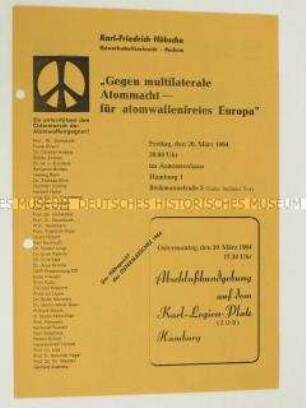 Propagandaflugblatt der "Kampagne für Abrüstung" mit einem Aufruf zur Teilnahme am Ostermarsch