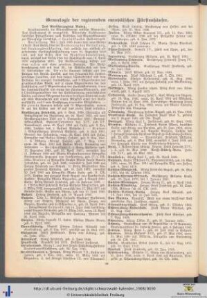Genealogie der regierenden europäischen Fürstenhäuser.
