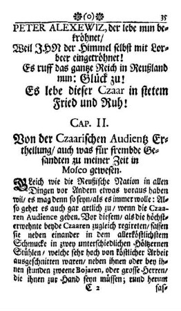Cap. II. - Von der Czaarische Audientz Ertheilung, auch was für fremde Gesandten zu meiner Zeit in Mosco gewesen