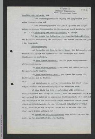Ergebnisse und Aufgaben aus der Kommunalpolitischen Tagung 1927 in Eisenach - Reinschrift und Entwurf