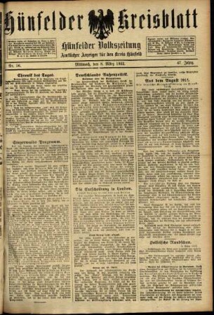Ausgabe vom Mittwoch, den 08. März 1922.