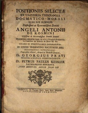 Positiones selectae ex universa theologia dogmatico-morali