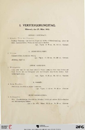 I. Versteigerungstag (Nr. 1-96)
