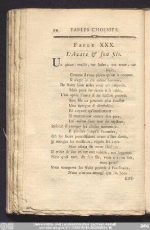 Fable XXX. L'Avare & son fils.