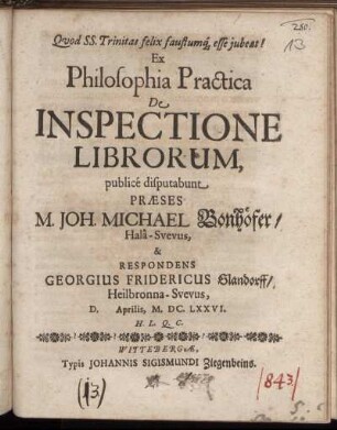Ex Philosophia Practica De Inspectione Librorum