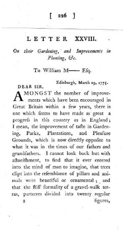 XXVIII. On their Gardening, and Improvements in Planting, Etc. To William M?, Esq.
