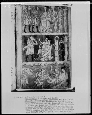 Tristan und Isolde — Dreistreifige Bildseite mit vier Darstellungen, Folio 101 recto