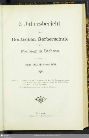5.1893/94: Jahresbericht der Deutschen Gerberschule zu Freiberg in Sachsen