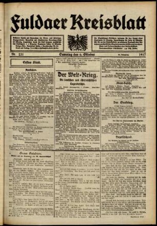 Erste Ausgabe vom Samstag, den 06. Oktober 1917.
